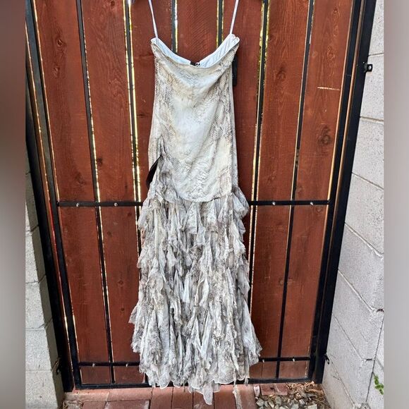Retrofete Verena Snake Animal Print Silk Ruffle Strapless dress size small NWT - Picture 2 of 11